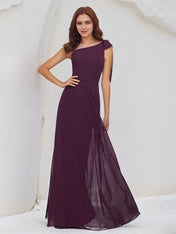 A Line Orchid Chiffon One Shoulder Sleeveless Floor Length Dress