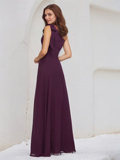 A Line Orchid Chiffon One Shoulder Sleeveless Floor Length Dress