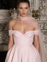 Evening dress strapless deep V pink princess dress