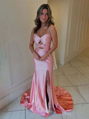 Hot Pink Mermaid Strapless Long Prom Dress with Beads