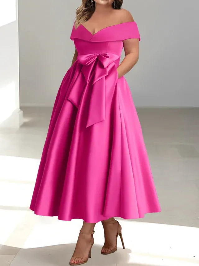 Robe de mère de la mariée coupe A-Line/Princesse, épaules dénudées, sans manches, longueur cheville, avec poches 