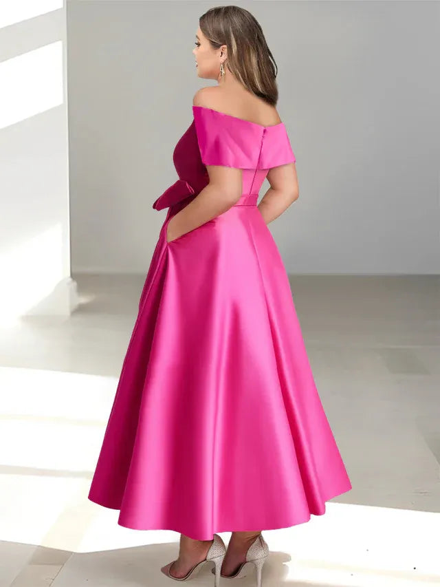 Robe de mère de la mariée coupe A-Line/Princesse, épaules dénudées, sans manches, longueur cheville, avec poches 