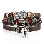 Men's Turquoise Leather Bracelet Classic Retro Leaf Punk Classic Rock Leather Bracelet Jewelry For Gift Daily Beach