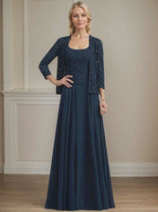 A-line Square Floor-Length Lace Chiffon Mother of the Bride Dress With Sequins