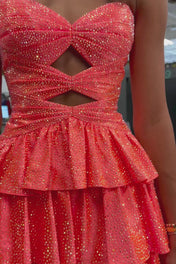 A Line Strapless Sweetheart Satin Short Homecoming Dress with Keyhole
