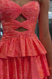 Sky Blue A Line Strapless Sweetheart Satin Short Homecoming Dress with Keyhole