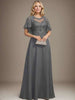 A-line Scoop Illusion Floor-Length Lace Chiffon Mother of the Bride Dress With Sequins