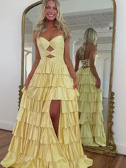 A Line Strapless Sweetheart Satin Prom Dress with Keyhole