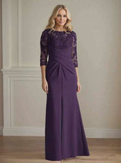 Plum Sheath Lace Stretch Crepe Mother of the Bride Dress