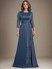 A-Line Scoop Floor-Length Lace Satin Mother Of the Bride Dress With Applique