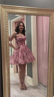 Floral Spaghetti Straps Short Tulle Homecoming Dress