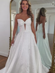Sparkly Beaded Strapless Sweetheart Long Corset Prom Dress with Bow