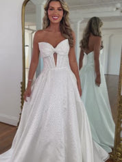 Sparkly Beaded Strapless Sweetheart Long Corset Prom Dress with Bow