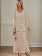 Sheath/Column V-Neck Ankle-Length Mother of the Bride Dresses with Jacket & Sequins