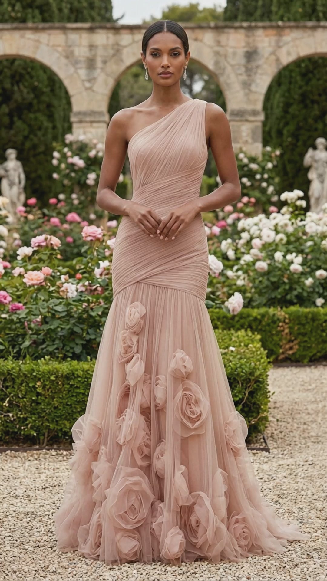 Sweetheart Tulle Pleat One Shoulder Mermaid Evening Dresses Gown with 3D Flower