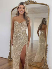 Sweetheart Mermaid Sequins Long Prom Dress with Slit