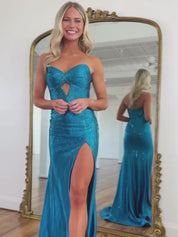 Sparkly Sweetheart Mermaid Beaded Keyhole Long Prom Dress with Slit