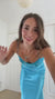 Blue A Line V-neck Beaded Back Tie Long Prom Dress-2