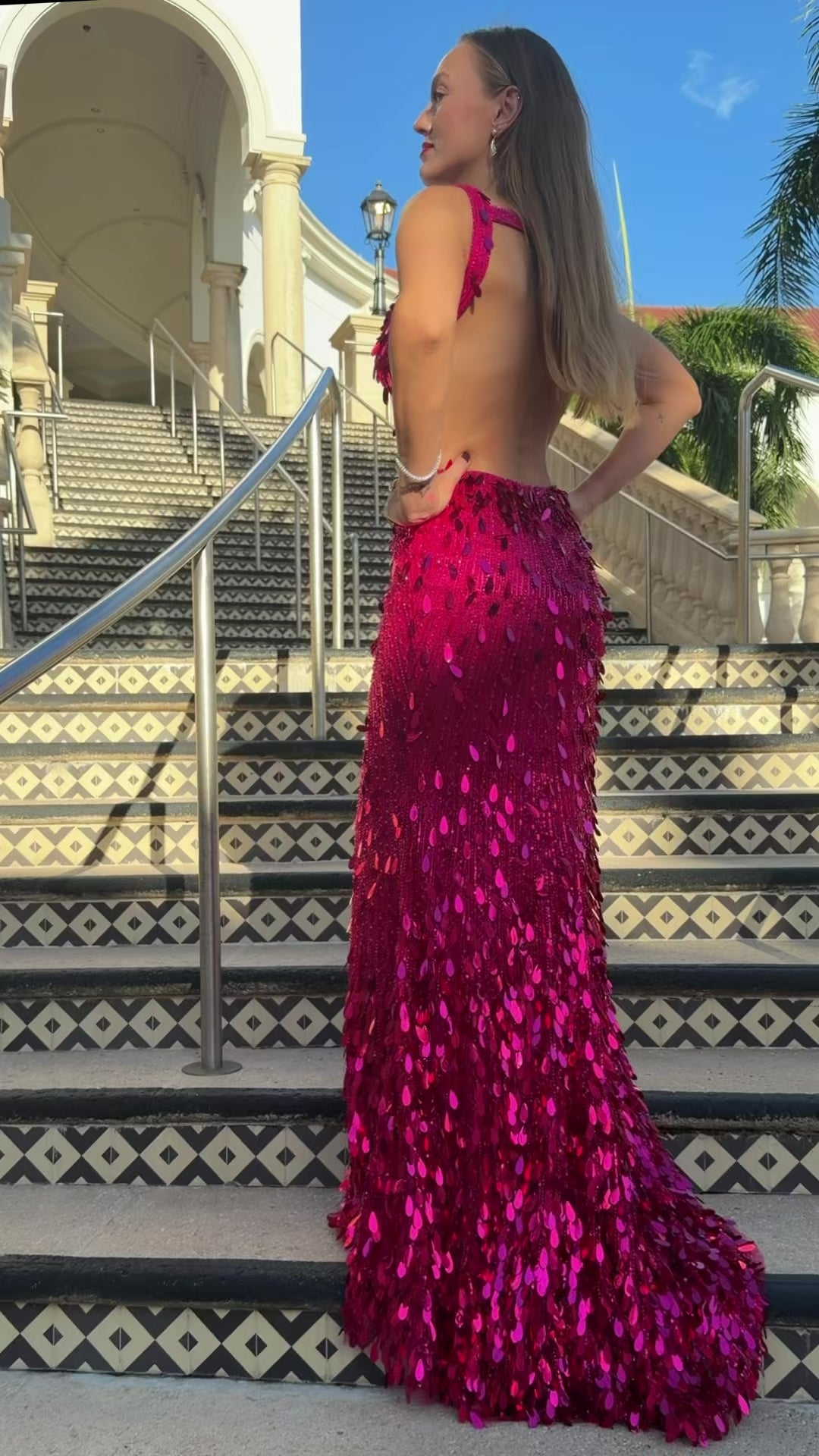 Mermaid V-Neck Backless Long Tight Sequin Prom Dress