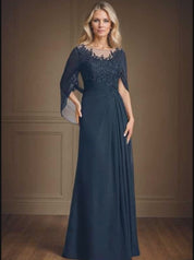 A-Line/Princess Scoop Floor-Length Mother of the Bride Dresses with Pleated & Sequins