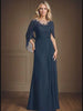 A-Line/Princess Scoop Floor-Length Mother of the Bride Dresses with Pleated & Sequins