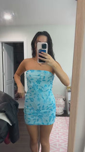 Blue Strapless Sequin Short Homecoming Dress with Appliques