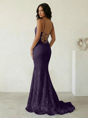 Light Blue Floral Embroidered Spaghetti Strap Prom Dresses