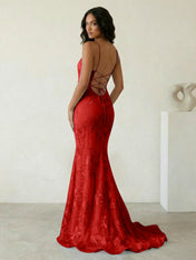 Light Blue Floral Embroidered Spaghetti Strap Prom Dresses