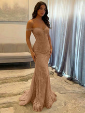 Sparkly Off the Shoulder Mermaid Corset Long Prom Dress