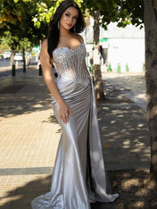 Green Mermaid Spaghetti Straps Bodice Long Prom Dress with Beads