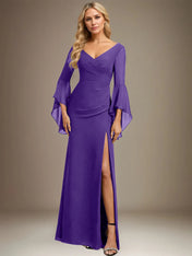 Sheath/Column V-Neck Floor-Length Chiffon Dress With Pleated