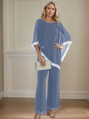 2 Piece Jumpsuit / Pantsuit Crew Neck Chiffon Mother of the Bride Dress