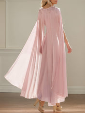Pink Chiffon A Line V Neck Short Sleeves Ankle Length Mother of the Bride Dresses