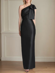Black Satin Sheath/Column One Shoulder Floor Length Mother of the Bride Dresses