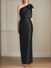 Black Satin Sheath/Column One Shoulder Floor Length Mother of the Bride Dresses