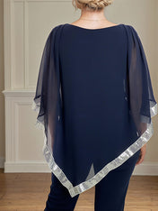 2 Piece Jumpsuit / Pantsuit Crew Neck Chiffon Mother of the Bride Dress