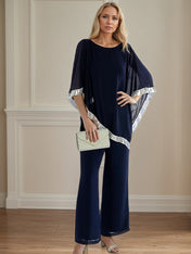 2 Piece Jumpsuit / Pantsuit Crew Neck Chiffon Mother of the Bride Dress