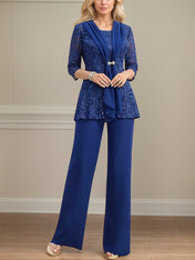 Pantsuits Separates Scoop Floor-Length Lace Chiffon Mother of the Bride Dress