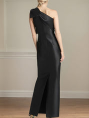 Black Satin Sheath/Column One Shoulder Floor Length Mother of the Bride Dresses